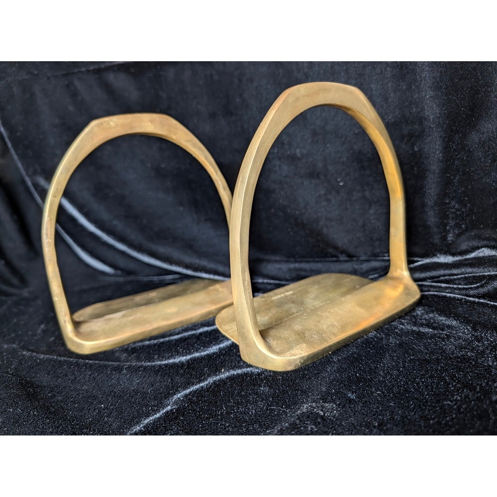 Vintage Solid Brass Stirrup Bookends Equestrian Horse Decor Made in Korea Pair